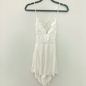 Lulus Star Spangled Ivory Backless Lace Romper